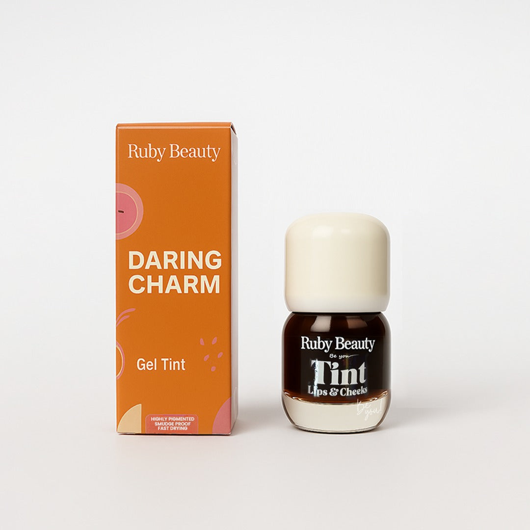 Ruby Beauty Lips & Cheeks Tint in Daring Charm β rich coral gel tint for bold looks