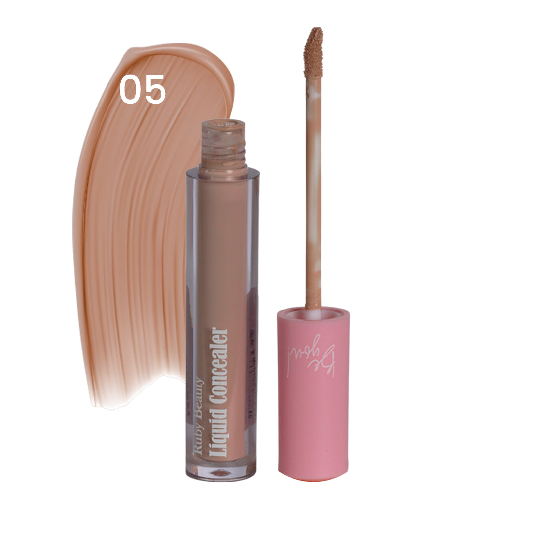 Ruby Beauty Liquid Concealer shade 05 – tan warm tone, open with applicator
