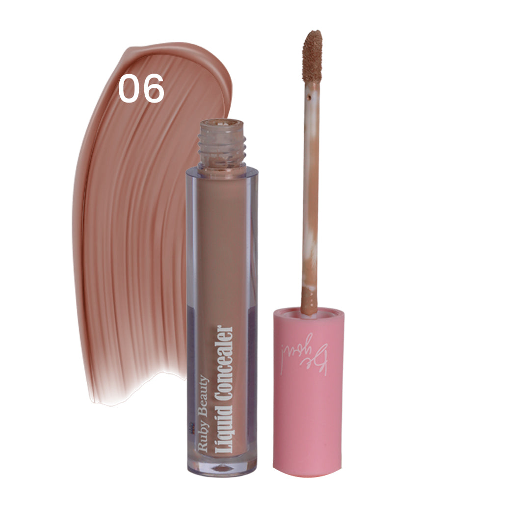Ruby Beauty Liquid Concealer shade 06 – deep golden tone, open with applicator