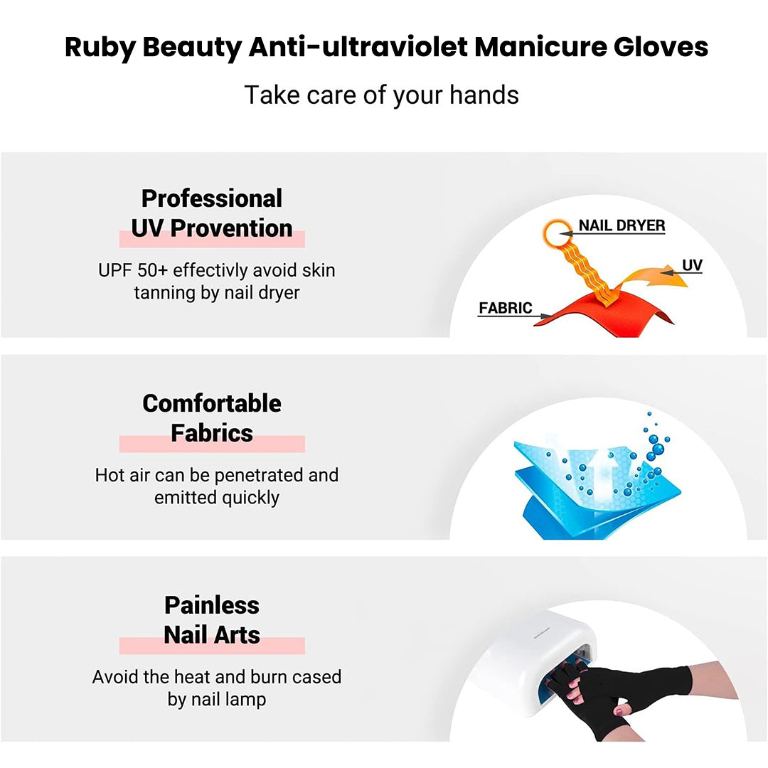 Features of Ruby Beauty UV protection manicure gloves