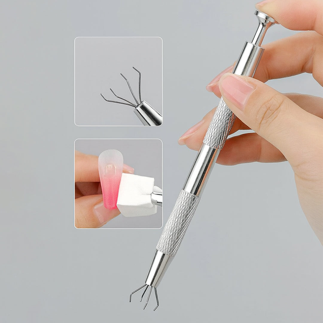 Full view of the metal nail art sponge applicator tool with claw grip.