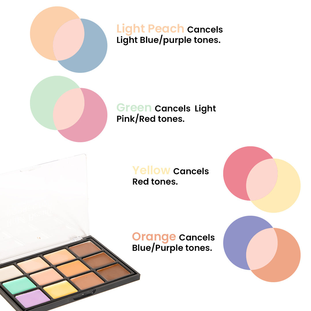 Ruby Beauty Corrector Palette with guide showing color correction purposes