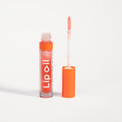 Ruby Beauty Red Peach lip oil opened with wand - peachy red nourishing gloss